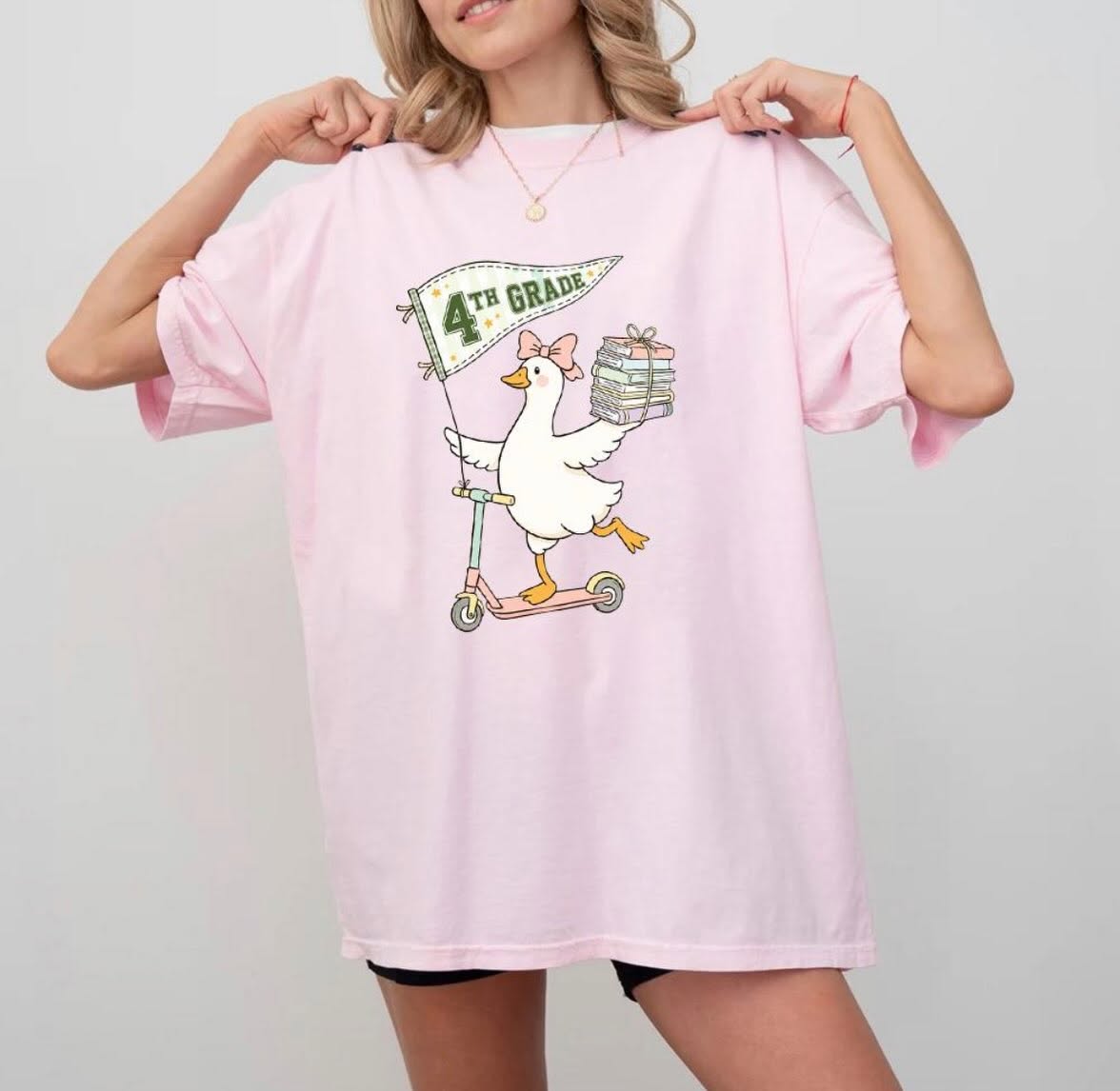 Custom 4th grade t-shirt design featuring an illustrated goose on a scooter